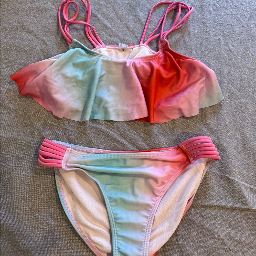 Volcom Girls  Pink Teal ombre bikini size 12